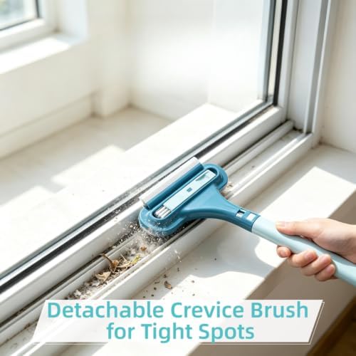 3-in-1 Window Screen Cleaning Brush with Squeegee, Mesh Screen Cleaner Tool with Detachable Handle, Dual-Purpose Wet & Dry Scrubber for Window, Patio, Door Screens (2 Pack – Lime Green + Blue) - Image 2