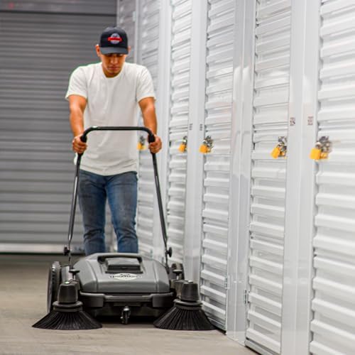 Tomahawk Industrial 38" Walk Behind Push Sweeper with Triple Power Side Brooms Floor Cleaning of Dust Litter Grass - Image 3