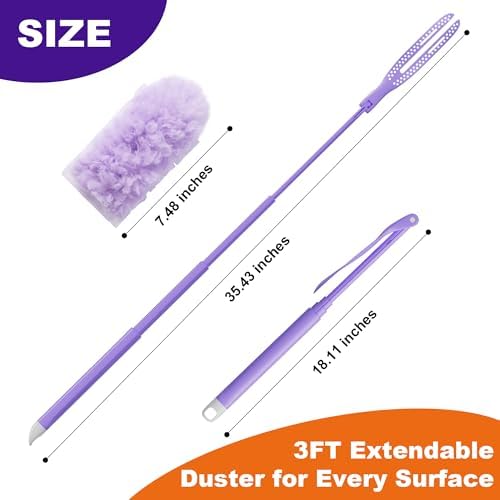 JOYMOOP Scented Telescopic Duster kit, 3FT Extendable Handle (Purple) + 24 Purple Refills for Swiffer Feather Duster,Easy Cleaning for Ceilings, Ceiling Fans, Blinds, Vents & Shelves - Image 2