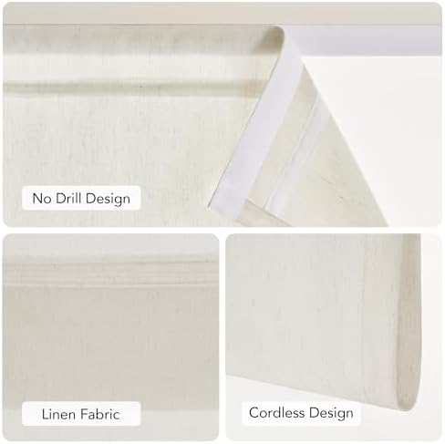 NICETOWN Linen Farmhouse French Door Curtain No Drill Blinds for Windows, Ivory Solid Cordless Blinds for Farmhouse Door Window Covering with Light Filgtering, W22 x L64, 1Pc - Image 3