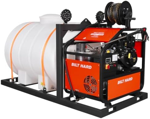BILT HARD 4000 PSI 4 GPM Hot Water Pressure Washer with B&S Vanguard E-Start Engine and AR Pump, 264 Gal Water Tank, Skid Mounted Gas Powered Washer with Hose Reel, 49-State Compliant by BILTHARD