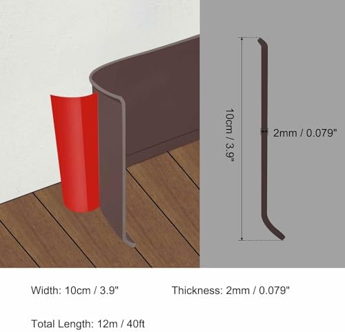 HARFINGTON 40ft x 4" Baseboard Trim Peel and Stick Wall Flexible Molding Trims, Self Adhesive PVC Cove Base Baseboards for Walls Corner, Coffee - Image 2