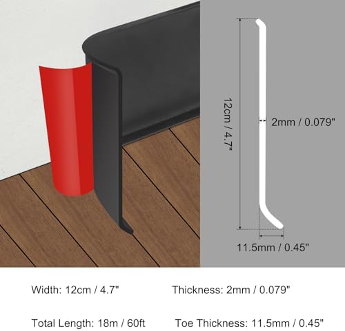 HARFINGTON 60ft x 5" Baseboard Trim Peel and Stick Wall Flexible Molding Trims, Self Adhesive PVC Cove Base Baseboards for Walls Corner, Black - Image 2