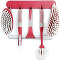 Scrub Brush Set of 6 pcs - Red or Blue Randomly Color, Cleaning Shower Scrubbers with Squeegee for Shower Glass & Adhesive Wall Hooks Including Grout Cleaner Brush for Cleaning Bathroom, Tile by TrazonProducts