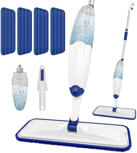 HOMTOYOU Microfiber Flat Mop with Sprayer: Spray Mop with 4 Washable Pads by HOMTOYOU