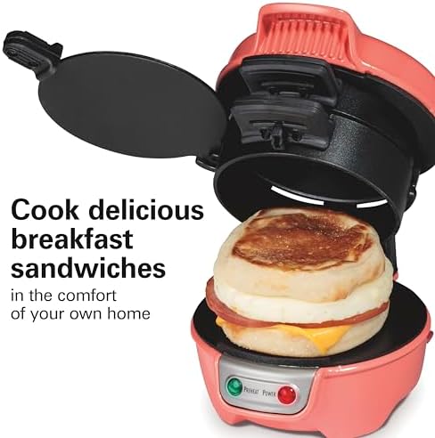 Hamilton Beach Breakfast Sandwich Maker with Egg Cooker Ring, Customize Ingredients, Perfect for English Muffins, Croissants, Mini Waffles, Perfect White Elephant Gifts, Coral (25483) - Image 3