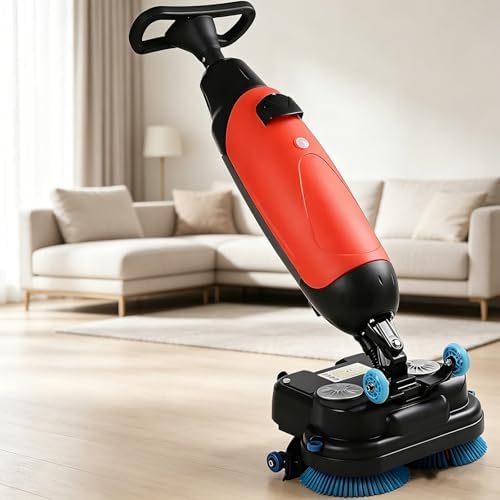 Battery Powered Walk Behind Mini Automatic Floor Scrubber Machine – Compact & Portable, 17” Cleaning Width – Ideal for Small Commercial Spaces, Offices, Retail & More Red by Unknown