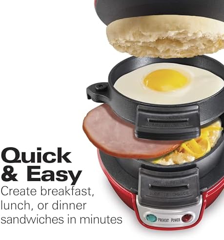Hamilton Beach Breakfast Sandwich Maker with Egg Cooker Ring, Customize Ingredients, Perfect for English Muffins, Croissants, Mini Waffles, Perfect White Elephant Gifts, Red (25476) - Image 2