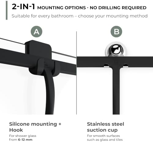 GÜTEWERK Silicone Shower Squeegee with 3-in-1 No-Drill Mount, Black, 11'' - Image 3