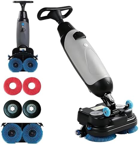 Battery Powered Walk Behind Mini Automatic Floor Scrubber Machine, Compact & Portable & Cordless, 17” Cleaning Width – Ideal for Small Commercial Spaces, Offices, Retail & More Grey by Unknown