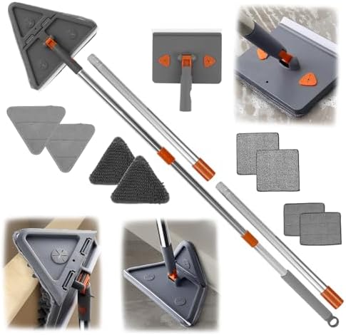 Baseboard Cleaner Tool with 78.7" Long Handle, 360° Rotating Wall Cleaner Mop with Squeegee, 180° Folding Ceiling Cleaning Tool with 8 Reusable Cleaning Pads for Cleaning Window Floor Tile Tub Wall by KOUISYY