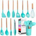 12 Pcs Cooking Kitchen Accessories Set with Holder, Silicone Heads (Teal) by V-TOWER