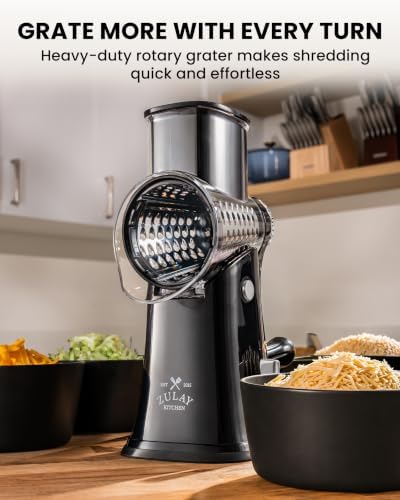 Rotary Cheese Grater Manual Hand Crank 5 Blade Shredder, Black & Chrome - Image 2