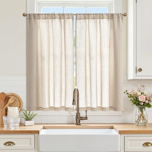 jinchan Linen Kitchen Tier Curtains, 38x45, 2 Panels, Natural by JINCHAN