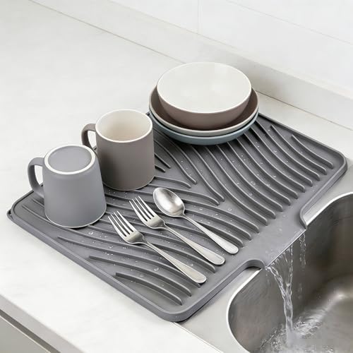 Silicone Dish Drying Mat for Kitchen Counter, 16" x 13" Grey-1pcs - Image 2