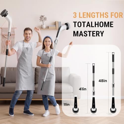 Electric Spin Scrubber, 50 in-lbs High Torque Shower Scrubber & Retractable Long Handle, 10-in-1 Variable Speed Cordless Cleaning Brush for Bathroom, Bathtub, Toilet, Kitchen, Tile Floors & Car - Image 3