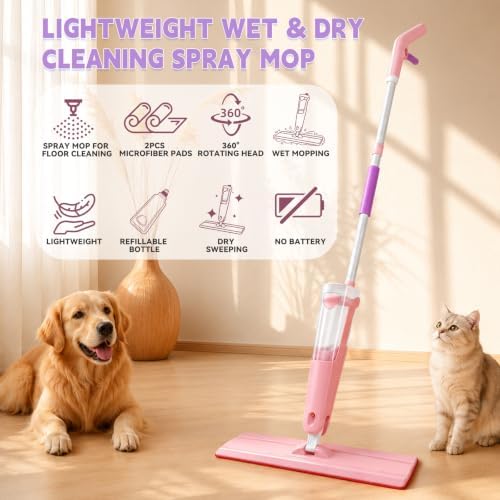 24" Spray Mop Wet Dry Heavy Duty 28oz 55" Handle 2 Pads (Pink, 24inch) - Image 3