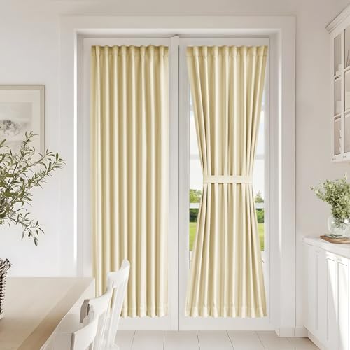 Vatge Self Adhesive French Door Curtain - Front Door Curtain Panel for Glass Window and Patio Door, 1 Panel, W25 x L72, Light Beige by Vatge
