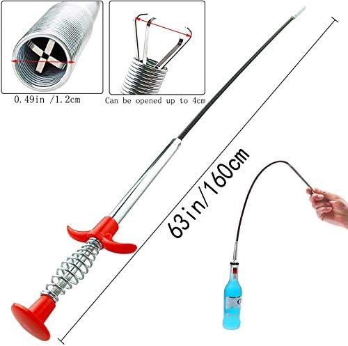Flexible Drain Clog Remover Tool, Extra Long Plumbing Snake Hair Catcher with 4-Prong Grabber Claw, Heavy-Duty Spring Reacher for Kitchen Sink, Bathroom Tub, Sewer & Dropped Items (63 inch) - Image 2