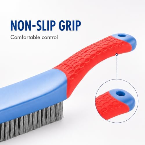 2 Pack Stainless Steel Wire Scrub Brushes - Heavy Duty Metal Cleaning Brushes with Comfort Rubber Grip, 16x3.5cm for Stubborn Stains, Welding Slag & Debris - Image 3