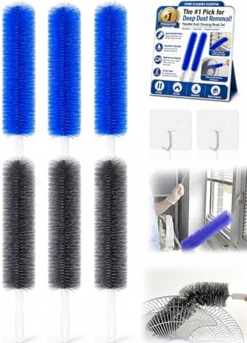 Bendable Microfiber Head Reusable Dust Remover Washable Fan Cleaner Brush Multi Purpose High Ceiling Long Damp Duster for Electric Fans Air Conditioning, Home Car Vents Blind Kit Tool by Frewac