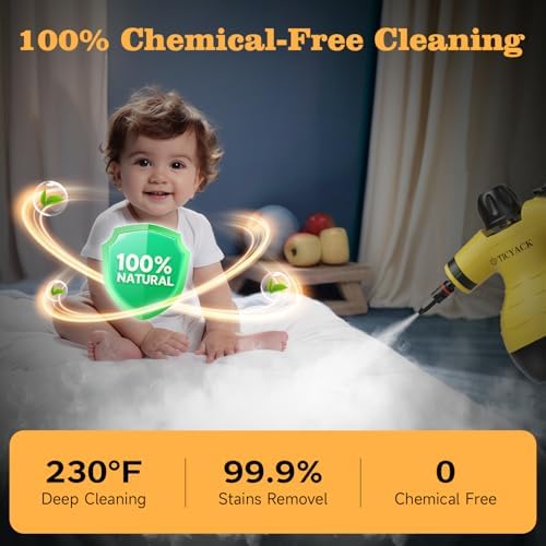 TICYACK Handheld Steam Cleaner with 16 Accessories & Safety Lock, Yellow - Image 4