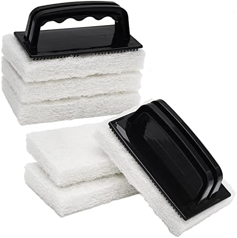 YoleShy Handled Scrubber Set, Non-Scratch Bathroom Scrubbing Pads, Bathtub Scrubber with Handle, Reusable Cleaning Sponge for Shower Tile, Bathtube, Sink, Spas Tubs & Swimming Pool Step by YoleShy