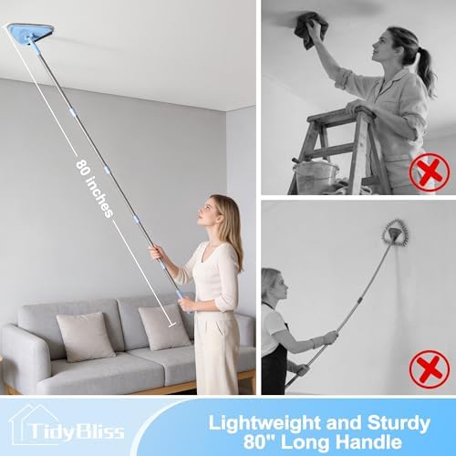 TidyBliss Upgraded Foldable Wall Mop Cleaner with 80” Long Handle (Chambray Blue) - Image 2