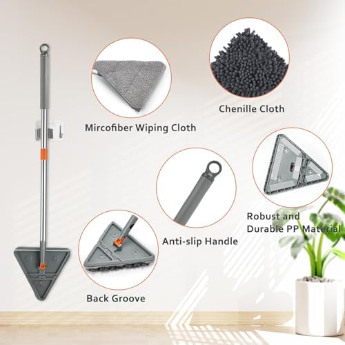 Baseboard Cleaner Tool, Foldable Wall Mop with Long Handle, 8 Pads - Image 4