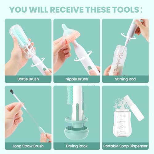 Electric Bottle Brush Cleaner,Rechargeable Baby Bottle Cleaning kit with Formula Mixer, Silicone Nipple&Straw Brush, Soap Dispenser, Drying Rack-IPX7 Waterproof,Long Battery Life for Home & Travel - Image 2