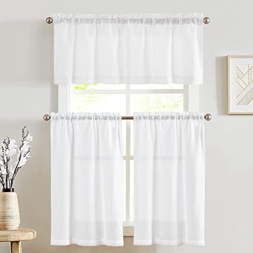 jinchan Lien Tier Curtains and Valances, 26x36, 3 Panels, Beige White by JINCHAN