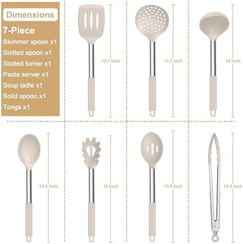 E-far Silicone Cooking Utensils Set, 7-Piece Khaki Kitchen Utensils Set - Image 2