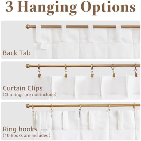 jinchan Linen Pinch Pleated Back Tab Tier Curtains, 26x20, White - Image 7