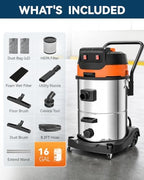 Industrial Wet Dry Shop Vacuum 2-Motors, 16 Gallon 2400W Heavy Duty Power - Image 5