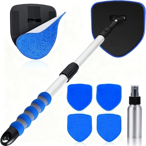 XINDELL Interior Windshield Cleaner Tool, Car Window Cleaning Kit with 5 Reusable Microfiber Pads, Extendable Handle & 360° Rotating Head, Streak-Free Auto Glass Wiper for Truck SUV RV by XINDELL-NotJustForCleaningButForLifestyle
