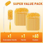 Heavy Duty Duster Refills, Disposable Dusters Kit for Cleaning Dusting Furniture Blind Ceiling Fan, Multi Surface 360 Feather Duster(60)+3FT Extended Handle +1 Handle - Image 5