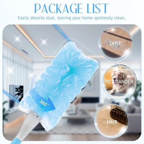 50 PCS Heavy Duty Duster Refills with Retractable Handle and Short Handle, Disposable Surface Duster Kit for Cleaning Dusting Furniture Blind Ceiling Fan (Blue) - Image 3