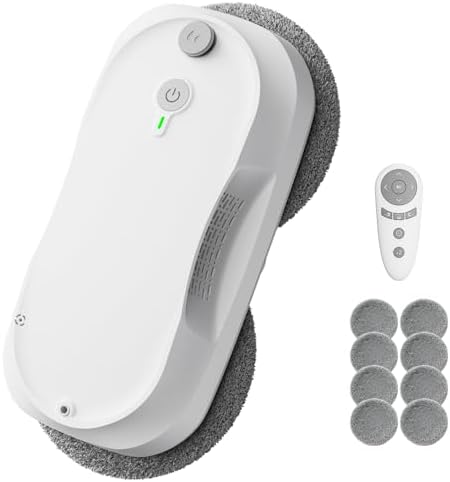 2026 Updated Window Cleaning Robot - Enhanced Battery, Max 6400Pa, Path Planning, Anti-Slipping, Edge Detection, Window Cleaner Robot for High-Rise Windows (2 pairs of nozzles, 10 cloths) (White) by FreeYourHandsSmartLiving