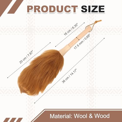 uxcell Wool Duster, 14.2" Natural Feather Cleaner Household Cleaning Duster with Solid Wooden Handle for Cleaning Fans Window Blinds Shelves Furniture, Light Brown - Image 2
