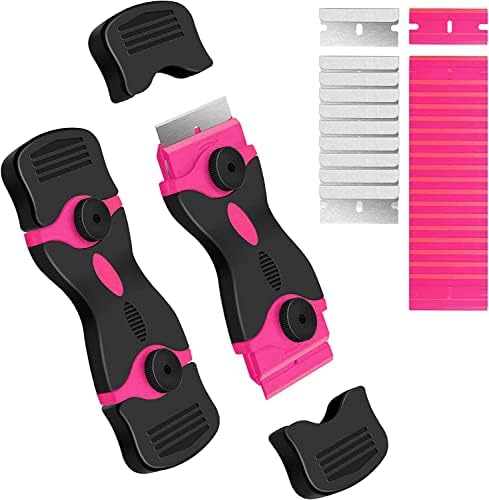 DEKEones Razor Blade Scraper, 2 Pack Double Edged Razor blade Scraper Tool with 30 Pcs Razor Blades, Glass Scraper for Windows, Decals, Tint, Stickers, Labels, Caulk, Adhesive（Pink） by SpecializedinScrapingandPlasteringTool