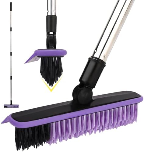 Grout Cleaner Brush with Long Handle, V-Shaped Floor Scrub Brush Swivel Grout Brush Stiff Bristle Floor Grout Scrubber for Bathroom, Tile Line, Crevice, Kitchen, Wall, Deck, Garage (Purple) by RarefRoom