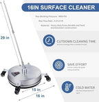 Biswing 16" Pressure Washer Stainless Steel Surface Cleaner with 4 Wheels & 1/4" Quick Connector, Power Washer Attachment with 2 Extension Wand, 2 Replacement Nozzles, 4000 PSI - Image 2