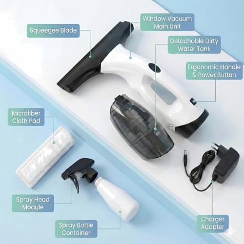 Window Vacuum Squeegee Cordless, 2000Pa Electric Window Cleaner Tool - Image 4
