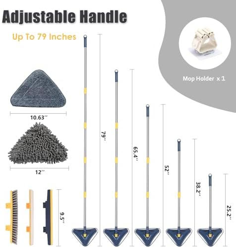 5-in-1 Wall Cleaner Mop with 79'' Long Handle, Triangle Head Wall Scrubber - Image 2