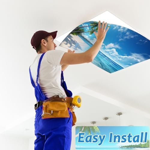 6 Pcs Fluorescent Light Covers with 60 Magnets Decorative for Classroom Ceiling Lights 4 x 2 Feet Magnetic Light Cover Filter Easy Install for Hospitals Drop Home Office Ceiling Supply(Coconut Tree) - Image 6