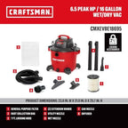 CRAFTSMAN CMXEVBE18695 16 Gallon 6.5 Peak HP Wet Dry Shop Vacuum - Image 3