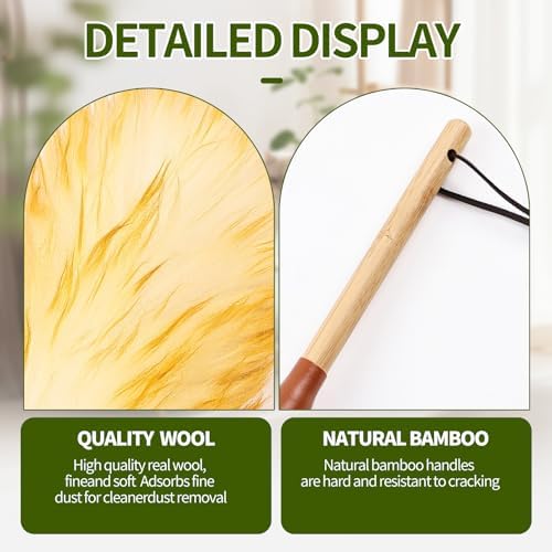 Natural Lambswool Duster 20 Inch Handheld with Wooden Handle Duster Dusting Tool for Blinds Electronics Furniture Delicate Surfaces (2Pcs) - Image 4
