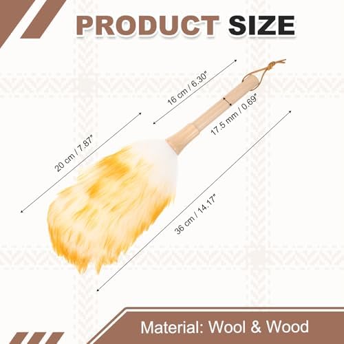 uxcell Wool Duster, 14.2" Natural Feather Cleaner Household Cleaning Duster with Solid Wooden Handle for Cleaning Fans Window Blinds Shelves Furniture, White Gold - Image 2