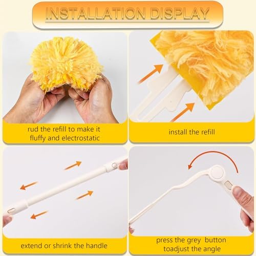 Duster Refills Compatible with Swiffer Duster, 360 Heavy Duty Multi Surface Duster Replacement with 1 Short Handle and 3FT Extenda Handle for Cleaning Furniture, Blind, Ceiling Fans(yellow-360-20pack) - Image 2