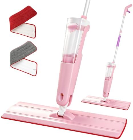 24" Spray Mop Wet Dry Heavy Duty 28oz 55" Handle 2 Pads (Pink, 24inch) by BURFERLY